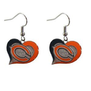 New Chicago Bears NFL Silver Swirl Heart Dangle‎ Earrings Non-Allergenic…